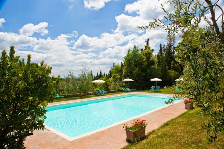 Pool with view in Tuscan farmhouse