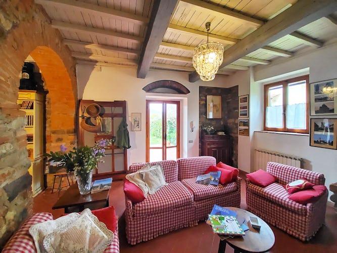 Wooden beamed ceilings, stone fireplaces & walls at Villa Cafaggiolo