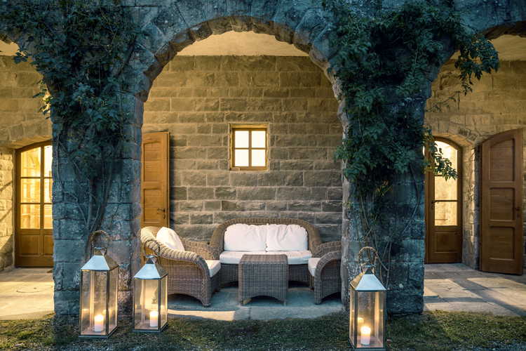 Patio with sitting area for guests