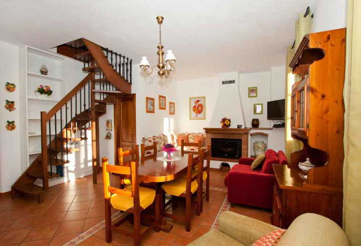 Full dining room and living room with fireplace, family environment