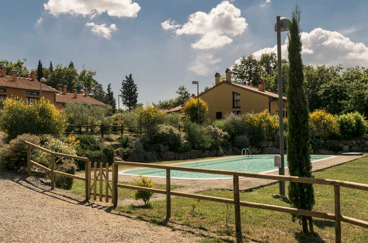 Villa Borgo la Fungaia: la piscina, recintata e circondata da un grazioso giardino